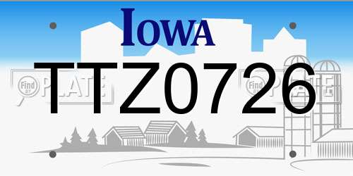 TTZ0726 Iowa License Plate