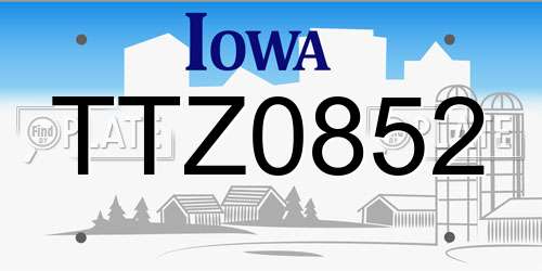TTZ0852 Iowa License Plate