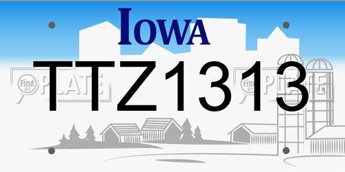 TTZ1313 Iowa License Plate