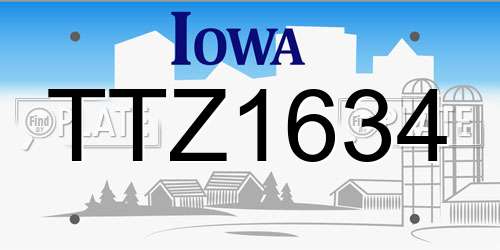 TTZ1634 Iowa License Plate