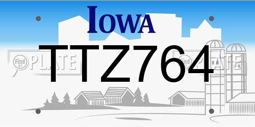 TTZ764 Iowa License Plate