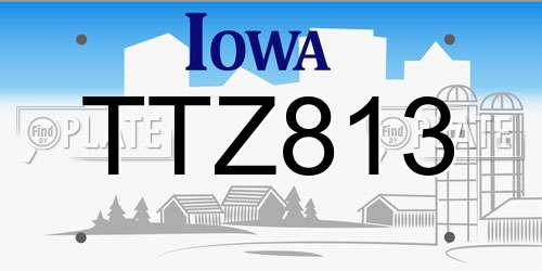 TTZ813 Iowa License Plate