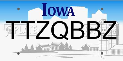 TTZQBBZ Iowa License Plate