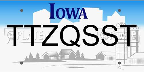 TTZQSST Iowa License Plate