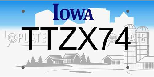 TTZX74 Iowa License Plate