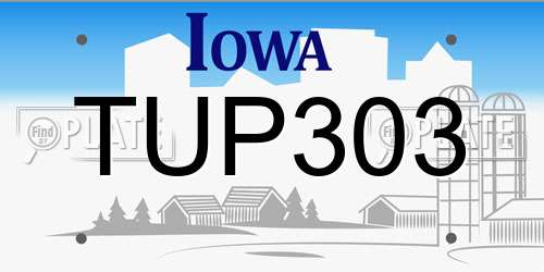 TUP303 Iowa License Plate