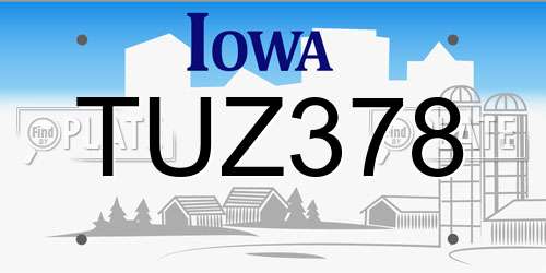 TUZ378 Iowa License Plate