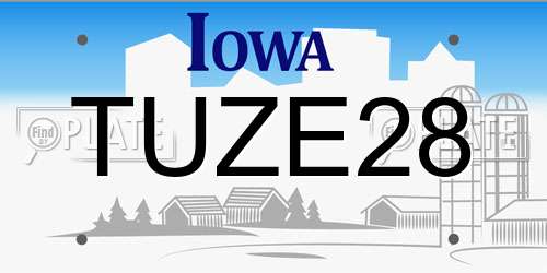 TUZE28 Iowa License Plate