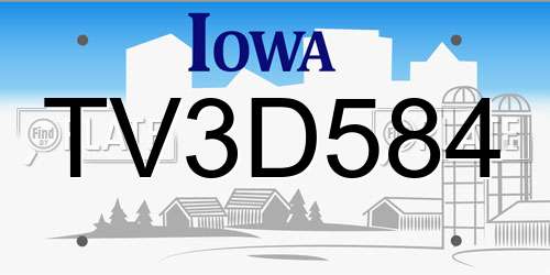 TV3D584 Iowa License Plate