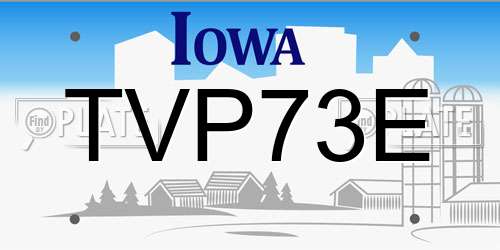 TVP73E Iowa License Plate