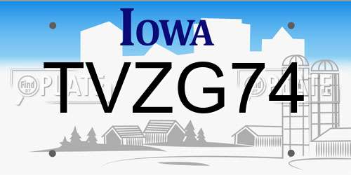 TVZG74 Iowa License Plate