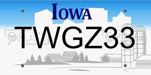 TWGZ33 Iowa License Plate