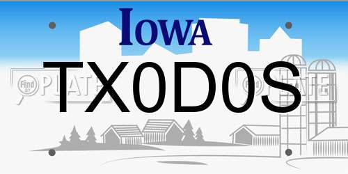 TX0D0S Iowa License Plate