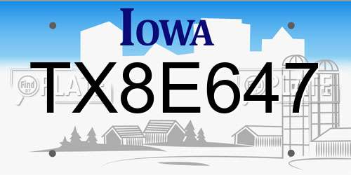 TX8E647 Iowa License Plate