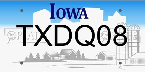 TXDQ08 Iowa License Plate