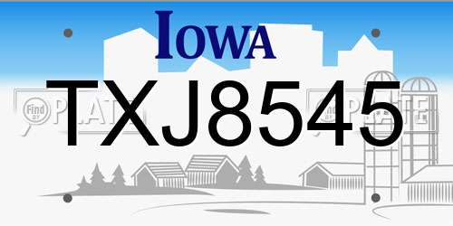 TXJ8545 Iowa License Plate