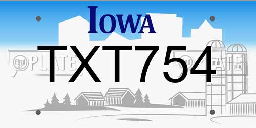 TXT754 Iowa License Plate