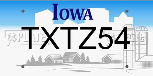 TXTZ54 Iowa License Plate