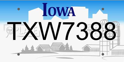 TXW7388 Iowa License Plate