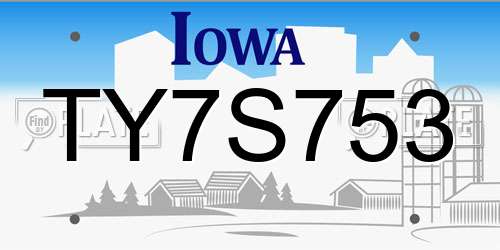 TY7S753 Iowa License Plate