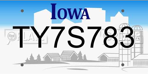 TY7S783 Iowa License Plate