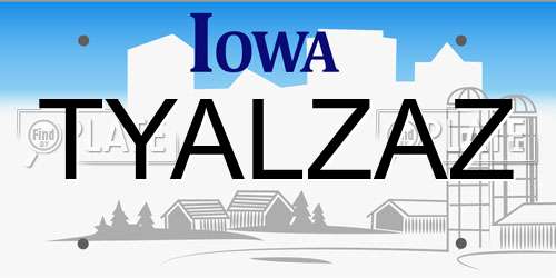 TYALZAZ Iowa License Plate