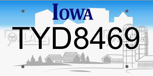 TYD8469 Iowa License Plate