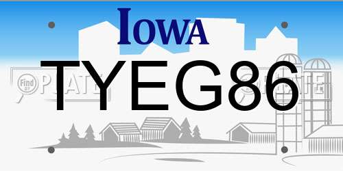 TYEG86 Iowa License Plate