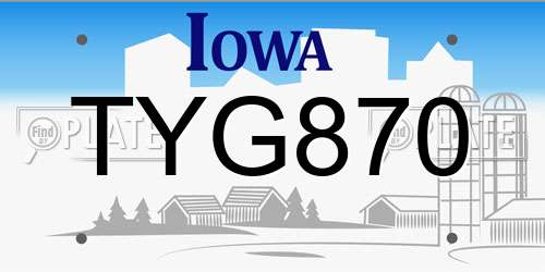 TYG870 Iowa License Plate