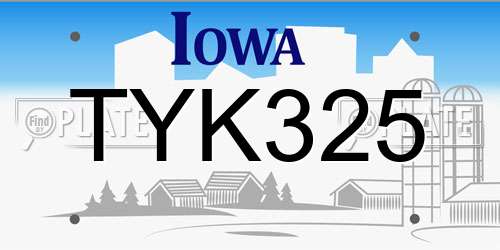 TYK325 Iowa License Plate