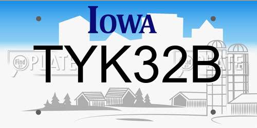 TYK32B Iowa License Plate