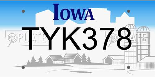 TYK378 Iowa License Plate