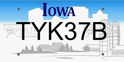 TYK37B Iowa License Plate