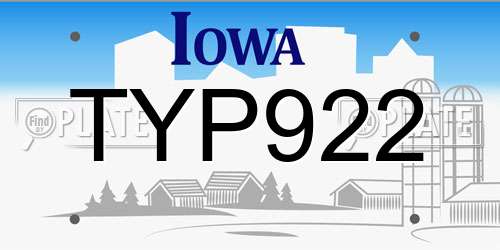 TYP922 Iowa License Plate