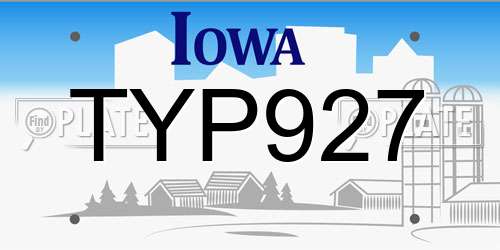 TYP927 Iowa License Plate