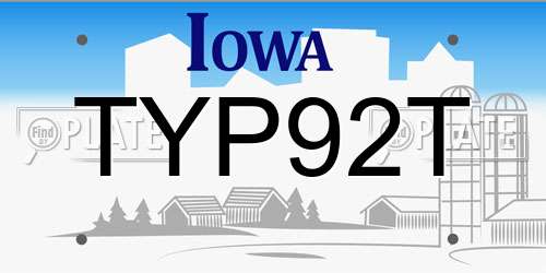 TYP92T Iowa License Plate