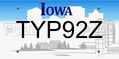 TYP92Z Iowa License Plate