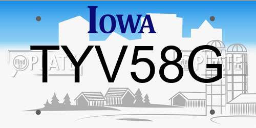 TYV58G Iowa License Plate
