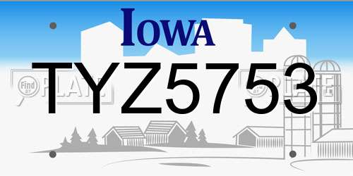 TYZ5753 Iowa License Plate