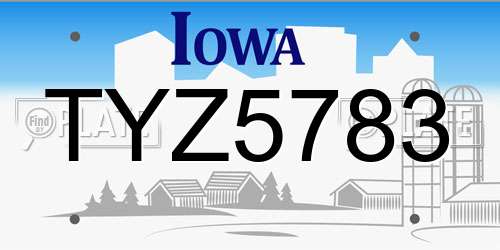 TYZ5783 Iowa License Plate