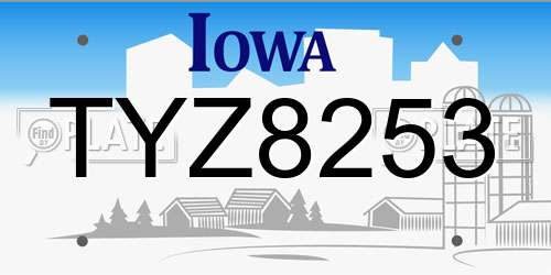 TYZ8253 Iowa License Plate
