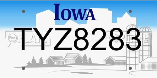 TYZ8283 Iowa License Plate