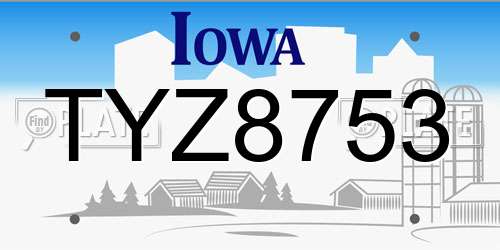 TYZ8753 Iowa License Plate