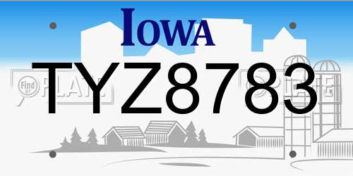 TYZ8783 Iowa License Plate