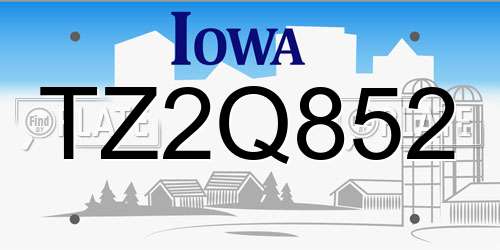 TZ2Q852 Iowa License Plate