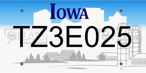 TZ3E025 Iowa License Plate