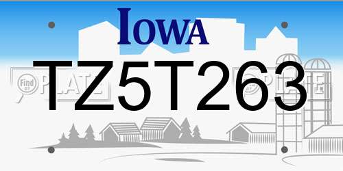 TZ5T263 Iowa License Plate