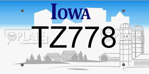 TZ778 Iowa License Plate