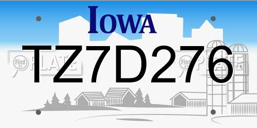 TZ7D276 Iowa License Plate
