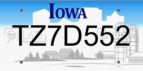 TZ7D552 Iowa License Plate